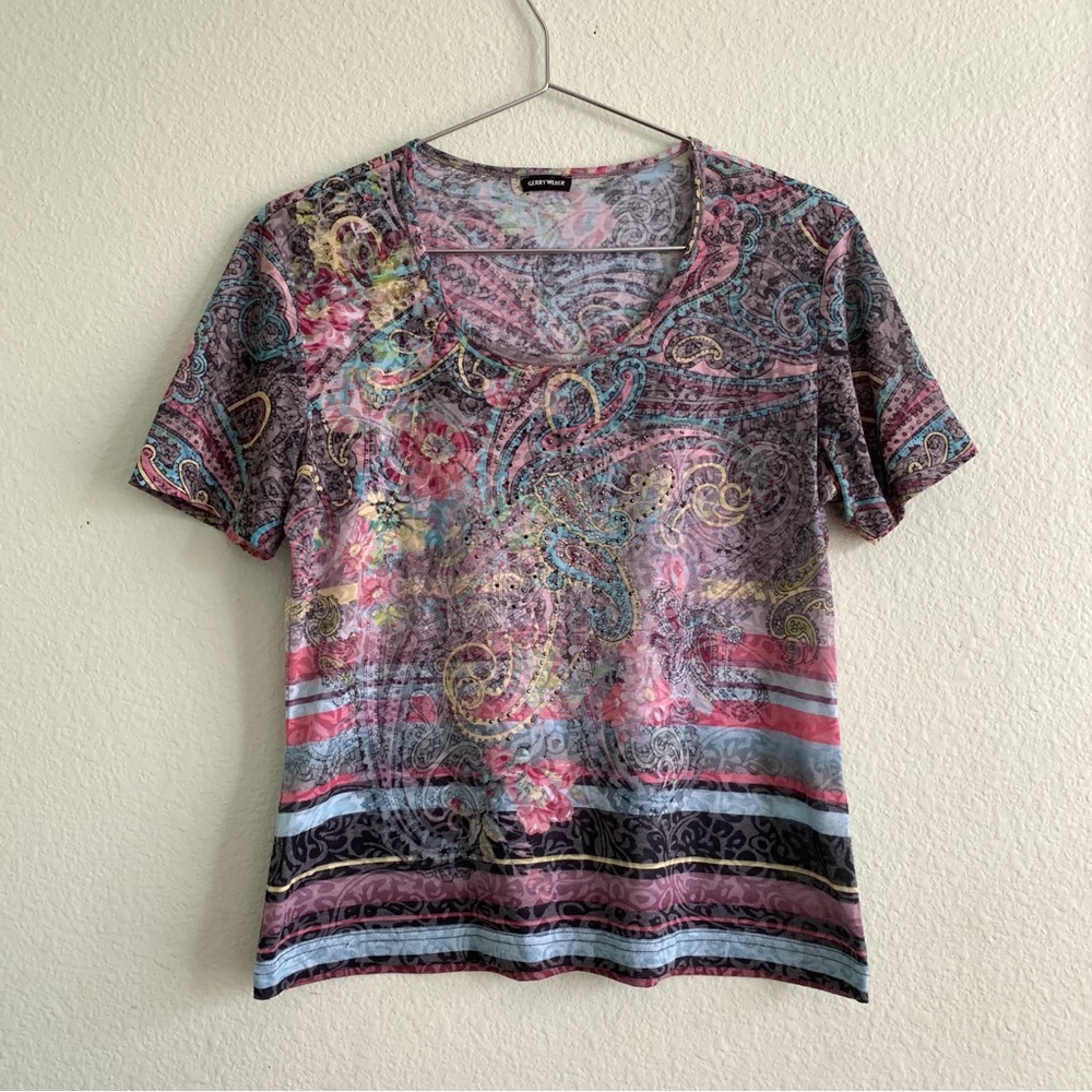 GERRY WEBER y2k vibes floral paisley beaded bejeweled tee shirt t-shirt top - Picture 2 of 8